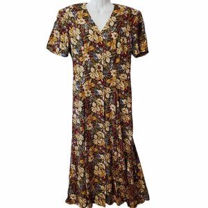 Vintage 90s Jaime Brooke Floral Cottage Core Maxi Dress Women's M Button Front